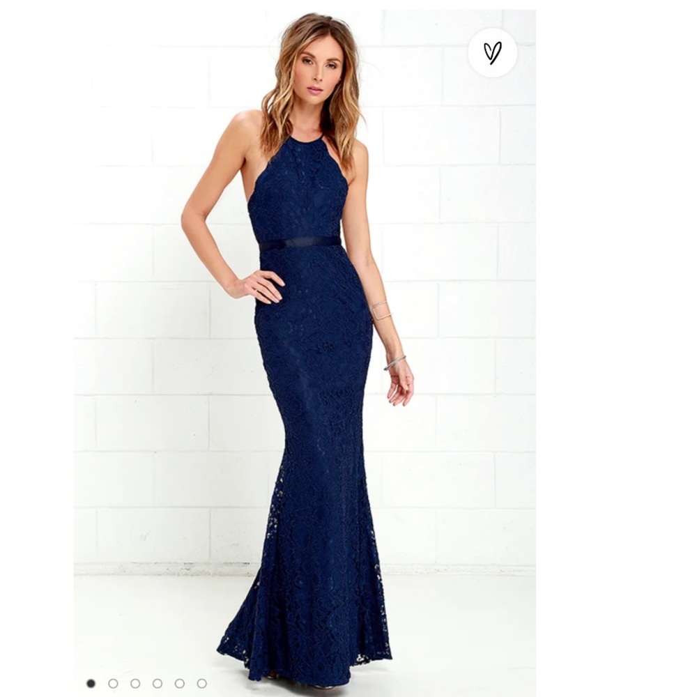 Lulus Zenith Navy Blue Lace Maxi Dress